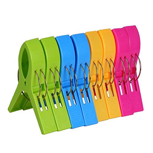 Product Cover ECROCY 8 Pack Beach Towel Clips in Bright Colors - Jumbo Size Beach Chair Towel Clips - Keep Your Towel from Blowing Away,Clothes Lines