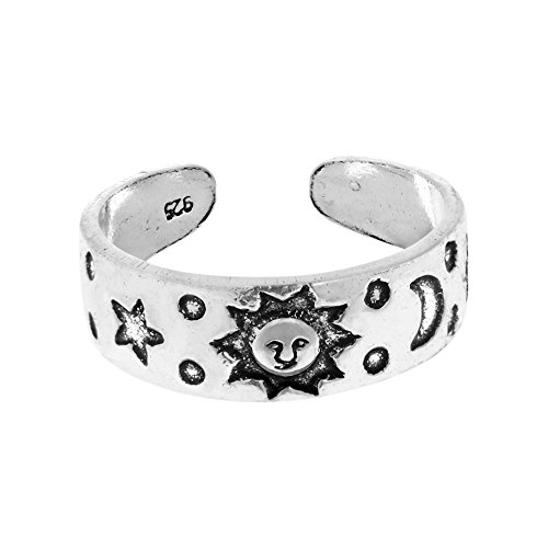 Product Cover AeraVida Celestial Sky Sun Moon and Star .925 Sterling Silver Toe Ring or Pinky Ring