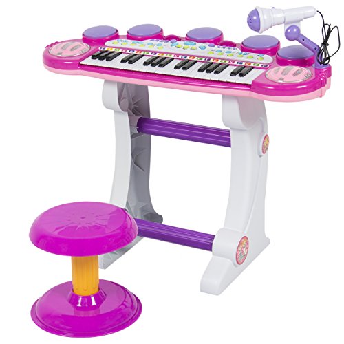 Product Cover Best Choice Products 37-Key Kids Electronic Piano Keyboard w/ Record and Playback, Microphone, Synthesizer, Stool - Pink