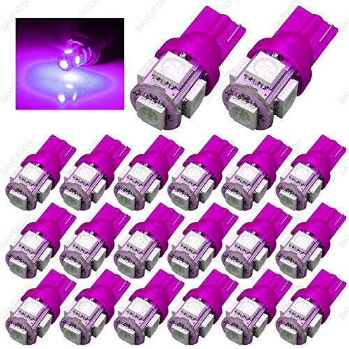 Product Cover SAWE - 168 194 2825 T10 W5W 5050 5-SMD LED License Plate Dome Map Lights Bulbs (20 pieces) (Pink/Purple)