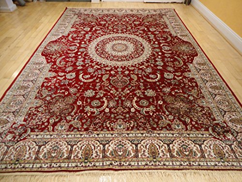 Product Cover Stunning Silk Persian Area Rugs 8x11 Traditional Large Rugs Red 8x12 Silk Rugs Persian Tabriz High End Living Room Rug (Large 8'x11')