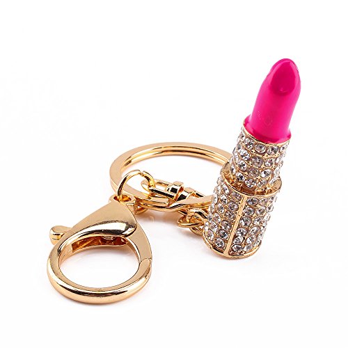 Product Cover Yosoo Crystal Lipstick Makeup Keyring Rhinestone Purse Bag Charm Pendant Keychain Christmas Gift for Girl Woman Lady