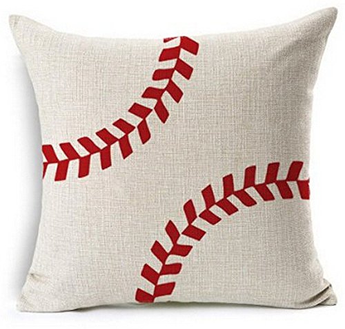 Product Cover Andreannie Baseball Design Cotton Linen Beige Throw Pillow Case Cushion Cover Home Office Decorative, Square 18 X 18 Inches (for Living Room, Sofa£¬car)