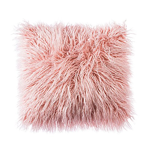 Product Cover OJIA Deluxe Home Decorative Super Soft Plush Mongolian Faux Fur Throw Pillow Cover Cushion Case (18 x 18 Inch, Blush Pink)