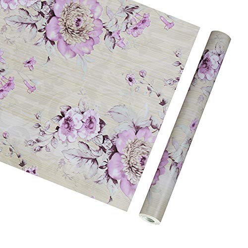Product Cover Yifely Vintage Purple Peony Self-Adhesive Kitchen Shelf Drawer Liner Moisture Proof PVC Mat 45x300cm