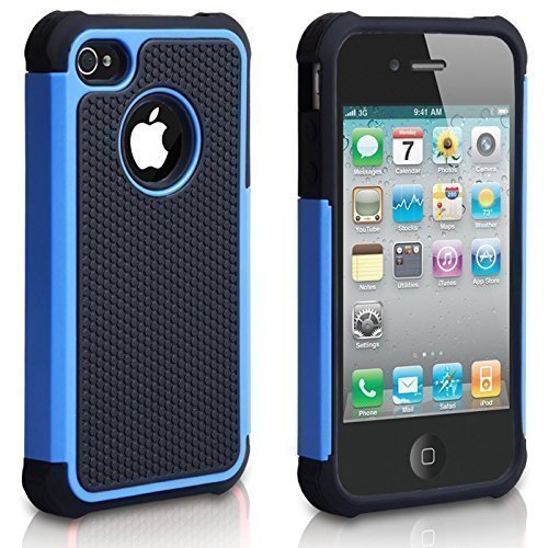 Product Cover CHTech iPhone 4 Case, iPhone 4S Case,Fashion Shockproof Durable Hybrid Dual Layer Armor Defender Protective Case Cover for Apple iPhone 4S/4 - Blue