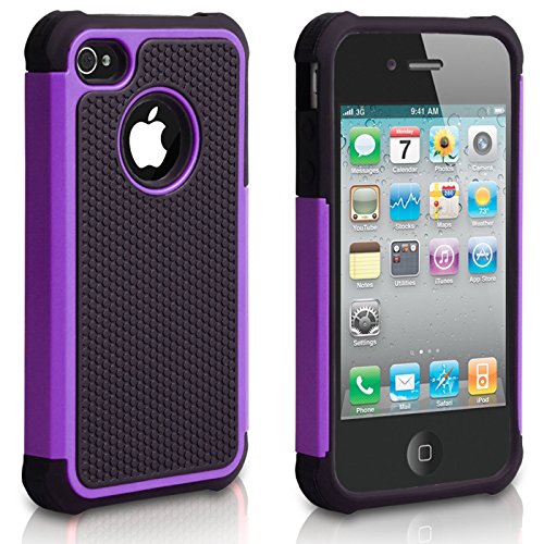 Product Cover iPhone 4S Case, iPhone 4 Case, CHTech Fashion Shockproof Durable Hybrid Dual Layer Armor Defender Protective Case Cover for Apple iPhone 4S/4 (Purple)