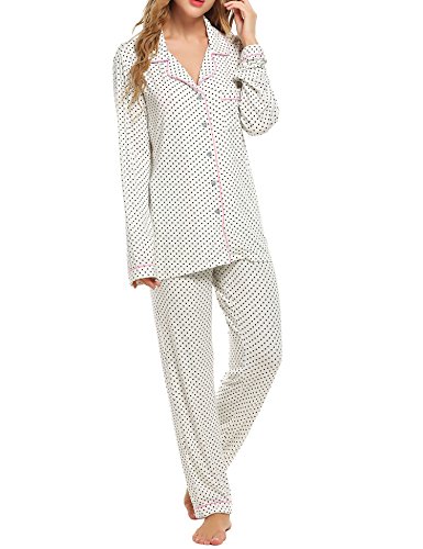 Product Cover Ekouaer Pajamas Set Long Sleeve Sleepwear Womens Button Down Nightwear Soft Pj Lounge Sets XS-XXL