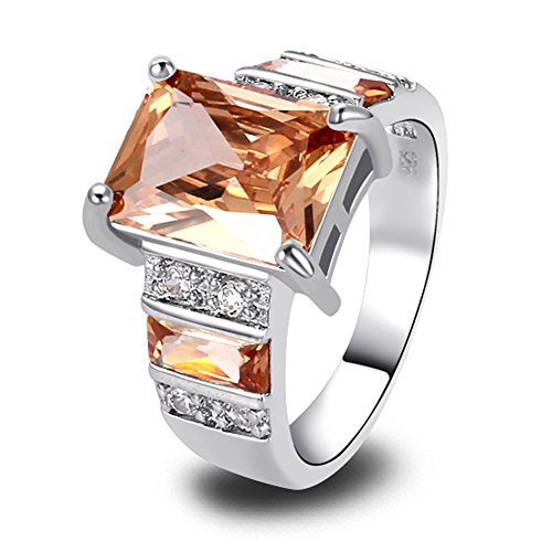 Product Cover Psiroy 925 Sterling Silver Created Morganite Filled Wide Band Engagement Ring