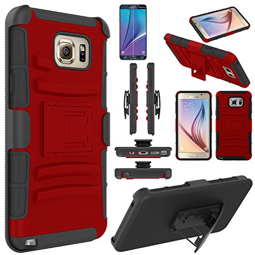 Product Cover Note 5 Case, ECTM Hard Shock-Resistant Heavy Duty Armor Holster Protective Case Cover with Belt Swivel Clip + Kickstand for Samsung Galaxy Note 5 (Red/Black)