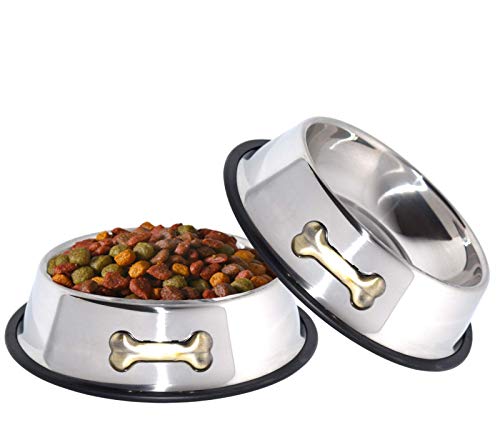 Product Cover GPET Dog Bowl 32 Oz Stainless Steel Bowls with Anti-Skid Rubber Base for Food or Water Perfect Dish for Dog Puppy Cat and Kitten (2 Pack)