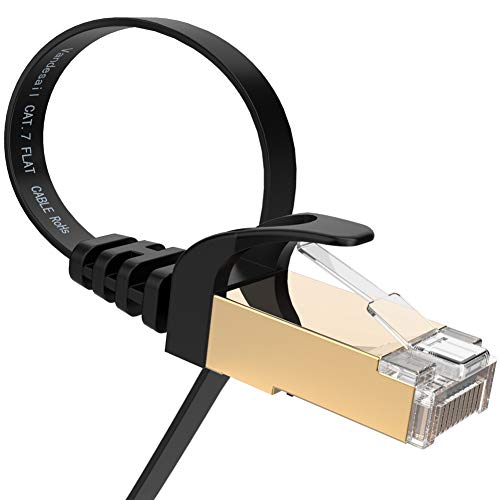 Product Cover Vandesail® CAT7 Shielded RJ45 Ethernet Patch Cable/Network Cable/Professional Gold Plated Plug STP Wires Cat 7 Networking Cable Premium/Patch/Modem/Router/LAN (2*(9.8 ft-3m-Black Flat Shielded))