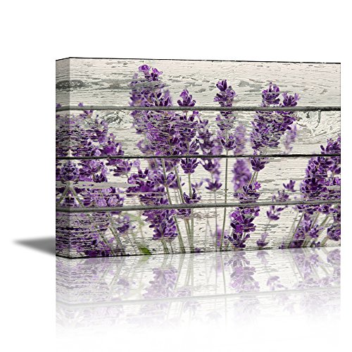 Product Cover wall26 Canvas Prints Wall Art - Retro Style Purple Flowers on Vintage Wood Background Rustic Home Decoration - 24