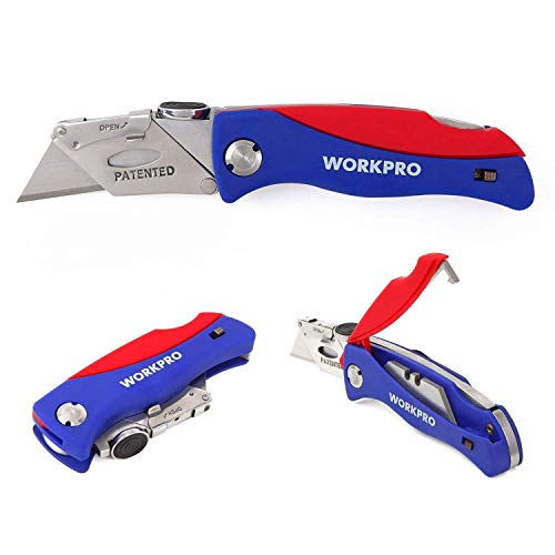 Product Cover WORKPRO Folding Utility Knife Quick-change Box Cutter, Blade Storage in Handle with 5 Extra Blade Included