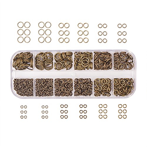 Product Cover PandaHall Elite About 730 Pcs Brass Open Jump Rings Unsoldered Diameter 4mm 5mm 6mm 7mm 8mm 10mm for Jewelry Making Antique Bronze
