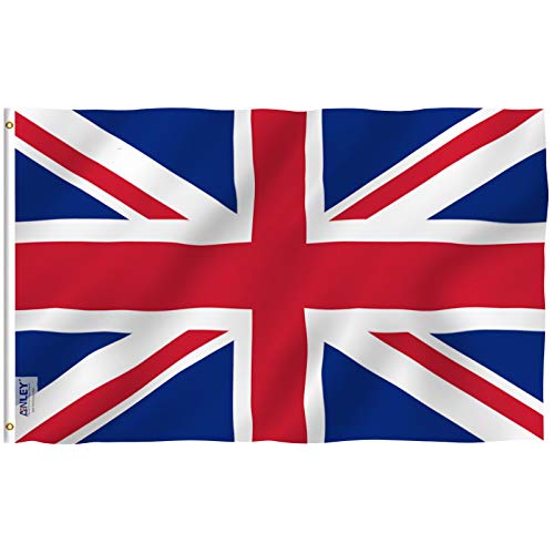 Product Cover Anley Fly Breeze 3x5 Foot United Kingdom UK Flag - Vivid Color and UV Fade Resistant - Canvas Header and Double Stitched - British National Flags Polyester with Brass Grommets 3 X 5 Ft