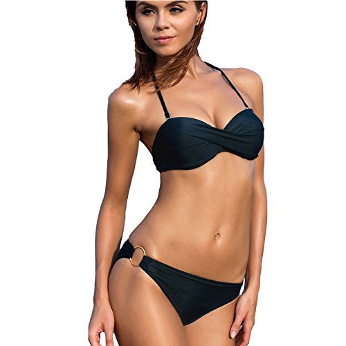 Product Cover QingLemon Twist Bandeau Bikini Set 2 Pcs Swimwear Swimsuit for Women (FBA)