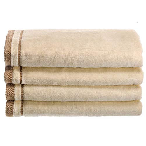 Product Cover Creative Scents Cotton Velour Fingertip Towel - 4 Piece Set, 11 by 18-Inch, Cream with Embroidered Brown Trim