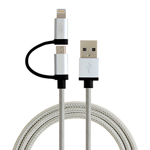 Product Cover CableCreation 4 Feet 2-in-1 Lightning and Micro USB to USB Data Sync Charge Cable, [MFi Certified] Compatible iPhone X/8/8 Plus/7/7 Plus, iPad, Nexus, LG, HTC Android Phone, Silver/1.2M