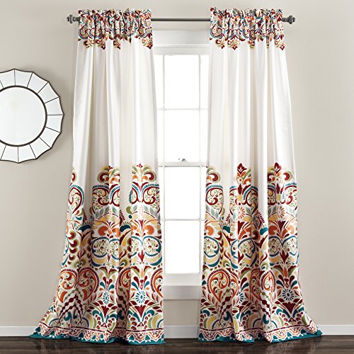 Product Cover Lush Decor Clara Curtains Paisley Damask Print Bohemian Style Room Darkening Window Panel Set for Living, Dining, Bedroom (Pair), 84