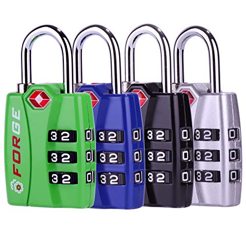 Product Cover Forge TSA travel luggage Locks 4 Pack Open Alert Indicator,Zinc Alloy Body, Easy Read Dials, black, blue,green,silver