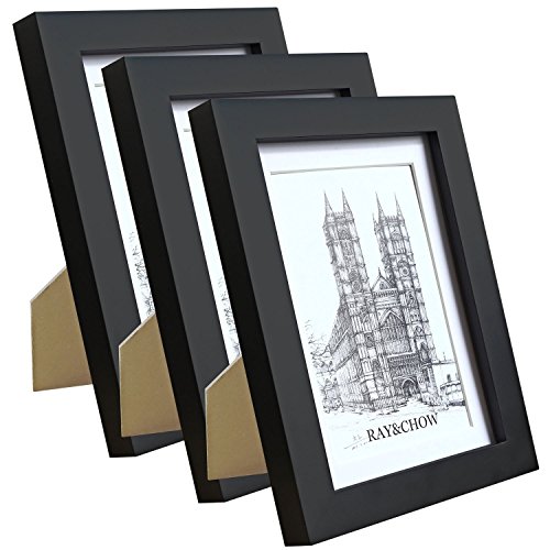 Product Cover Ray & Chow 5x7 5 by 7 inch Black Matted Picture Frames - Made to Display Pictures 4x6 with Mat or 5x7 Without Mat- Solid Wood- Glass Window- with Stand or Wall Hanging -3 Pack