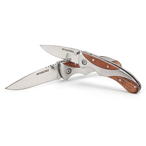 Product Cover WORKPRO 2-piece Folding Pocket Knife Set with Wood Handle (3 inch Blade and 2-3/8 Inch Blade), for EDC and Outdoor Activities