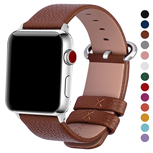 Product Cover Fullmosa Lichi Calf Leather Strap Replacement band with Stainless Metal Clasp for Apple iWatch, 42mm(Brown)