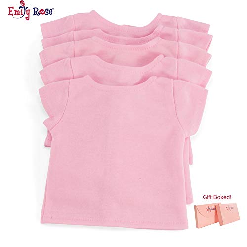 Product Cover Emily Rose 18 Inch Doll Clothes for American Girl Dolls | Set of 5 Pastel Pink Doll T-Shirts with Velcro Closure | Gift-Boxed for Valentine's Day! | Fits Our Generation and Journey Girls Dolls