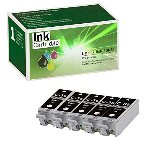 Product Cover Limeink 5 Pack Black PGI-35 Compatible Ink Cartridges Set Use for Canon PIXMA iP100 PIXMA iP110 Series Printers 1509b002 1511B002