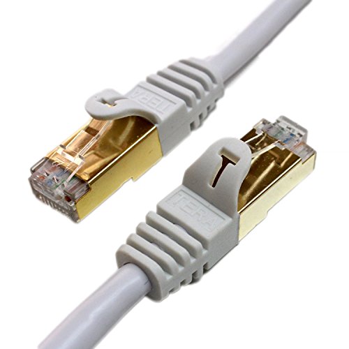 Product Cover Tera Grand - 75FT - Premium CAT7 Double Shielded 10 Gigabit 600MHz Ethernet Patch Cable for Modem Router LAN Network, Gold Plated Shielded RJ45 Connectors, Faster Than CAT6a CAT6 CAT5e, White