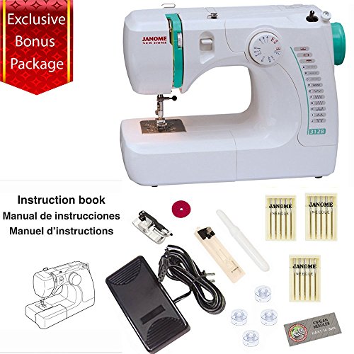 Product Cover Janome 3128 Sewing Machine Bundle with 3 Packs of Size 12 Needles