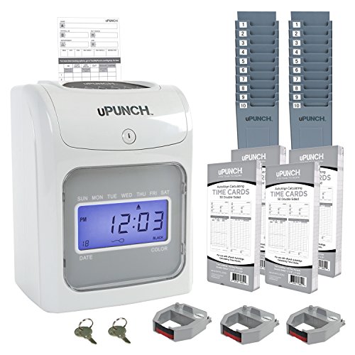 Product Cover CALCULATING uPunch Time Clock Bundle with 200 Cards, 3 Ribbons, 2 Time Card Racks, & 2 Keys (HN4500)