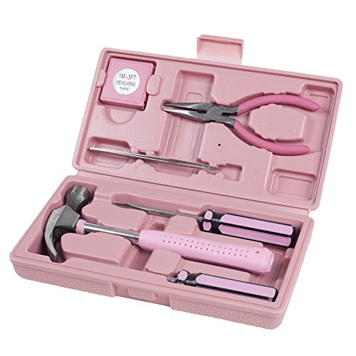 Product Cover Household Hand Tools, Pink Tool Set - 9 Piece by Stalwart, Set Includes - Hammer, Screwdriver Set, Pliers (Tool Kit for the Home, Office, or Car)