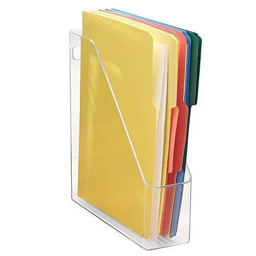 Product Cover mDesign Plastic File Folder Bin Storage Organizer - Vertical with Handle - Holds Notebooks, Binders, Envelopes, Magazines - Container for Home Office and Work Desktops - Clear