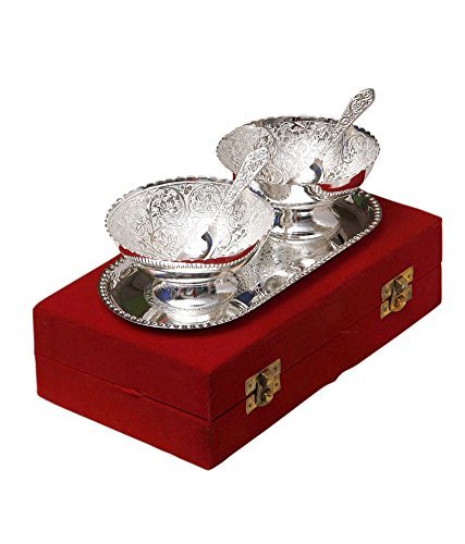 Product Cover Odishabazaar Silver Plated Brass Bowl with Tray - Set of 5
