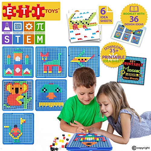 Product Cover ETI Toys, STEM Learning, 505 Piece Mosaic Puzzle. Build Cat, House, Alligator, and More. 100 Percent Non-Toxic, Fun, Creative Skills Development. Gift, Toy for 3, 4, 5 Year Old Boys and Girls.