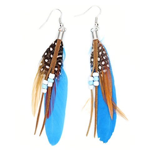 Product Cover Nature Feather Earring Cute Handmade Goose Feather Super Light Boho Dangle Earrings for Women Girls Valentine's day Mother's day Gift