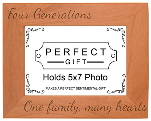 Product Cover Gifts For All By Rachel Olevia Four Generations One Family Many Hearts Natural Wood Engraved 5x7 Landscape Picture Frame Wood