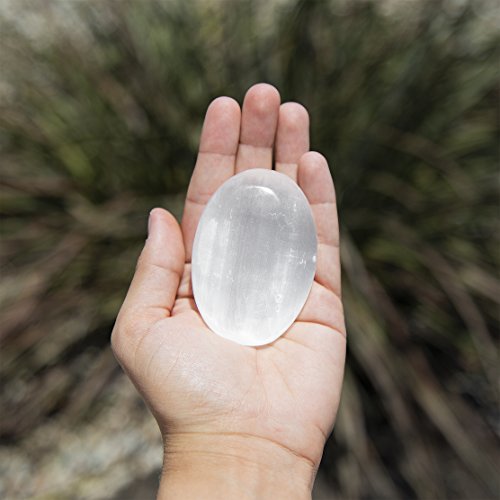 Product Cover 1 (One) Large Crystal Selenite Spiritual Healing Massage Palmstone with Certificate of Authenticity Beverly Oaks Exclusive