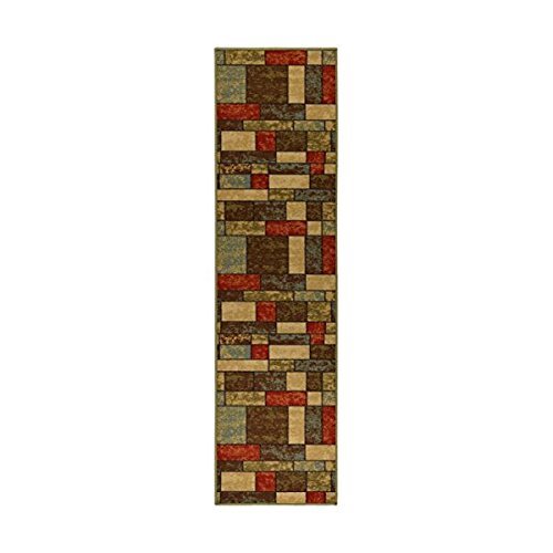 Product Cover Ottohome Collection Multi Color Contemporary Boxes Design Runner Rug With Non-Skid (Non-Slip) Rubber Backing (20