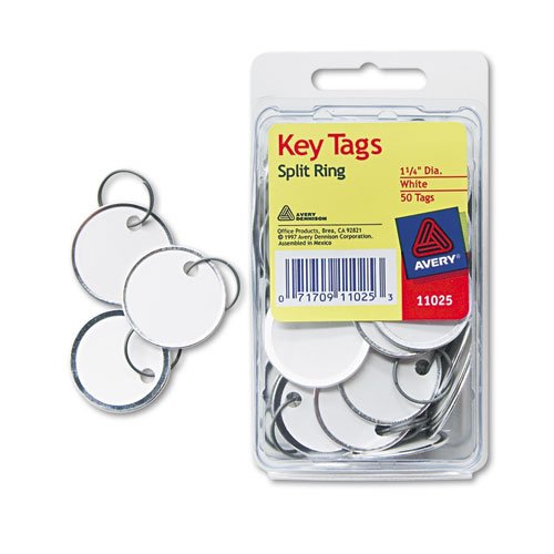Product Cover Avery Metal Rim Key Tags, Card Stock/Metal, White, 50 per Pack (11025), 6 Packs