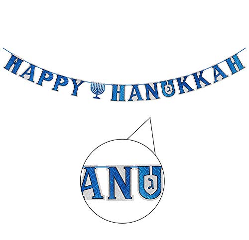 Product Cover Zion Judaica Happy Hanukkah Holographic Letter Banner on Ribbon 75'' by Zion Judaica Ltd