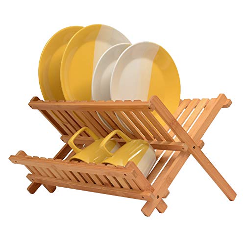 Product Cover Bambusi Collapsible Dish Drying Rack - Bamboo Kitchen Folding Dish Rack & Plate Holder | Compact & Foldable Dish Drainer