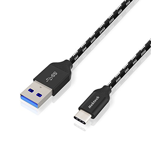 Product Cover Nekteck USB Type C Cable, Nylon Braided USB-C to USB Type A Male Data & Charging Cord 56k ohm Resistor for Galaxy S8/ S8 Plus,S9/ S9 Plus, LG G5/G6, Google Pixel 3 2/XL, OnePlus 6, Black - 3.3ft/1m