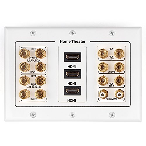 Product Cover TNP Home Theater Wall Plate - 3-Gang 7.2 Surround Sound Distribution w/Premium Gold Plated Copper Banana Binding Post Coupler for 7 Speakers, 2 RCA Jack for Subwoofer, 3 HDMI Port for UHD 4K HD 1080P