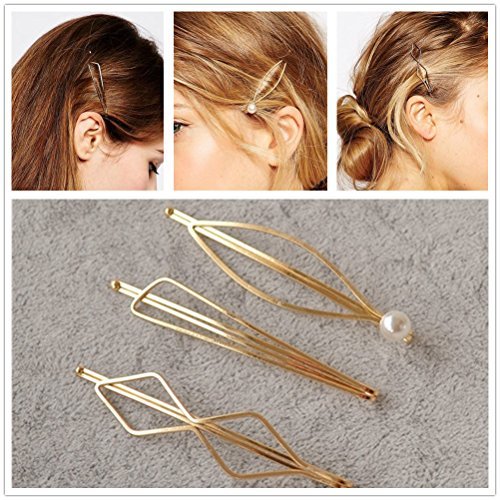 Product Cover NYKKOLA Minimalist Dainty Pearl Marquise Triangle Rhombus Infinity Gold Geometric Hairpin Hair Clip Clamps Accessories Barrettes Bobby Pin Statement Ornament Women's Headwear Styling Jewelry