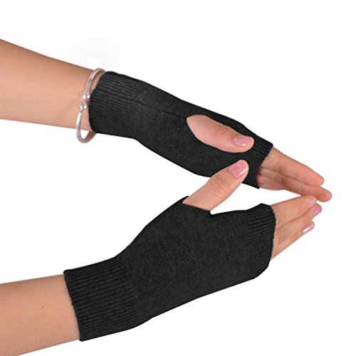 Product Cover NOVAWO 100% Cashmere Half Fingerless Thumb Hole Warm Gloves Mittens for Men Women