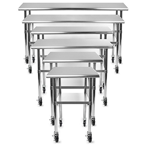 Product Cover Gridmann NSF Stainless Steel Commercial Kitchen Prep & Work Table w/ 4 Casters (Wheels) - 48 in. x 24 in.