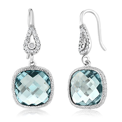 Product Cover Gem Stone King Sterling Silver Simulated Aquamarine Dangle Earrings For Women (11.00 cttw, 30X12MM Cushion Cut)